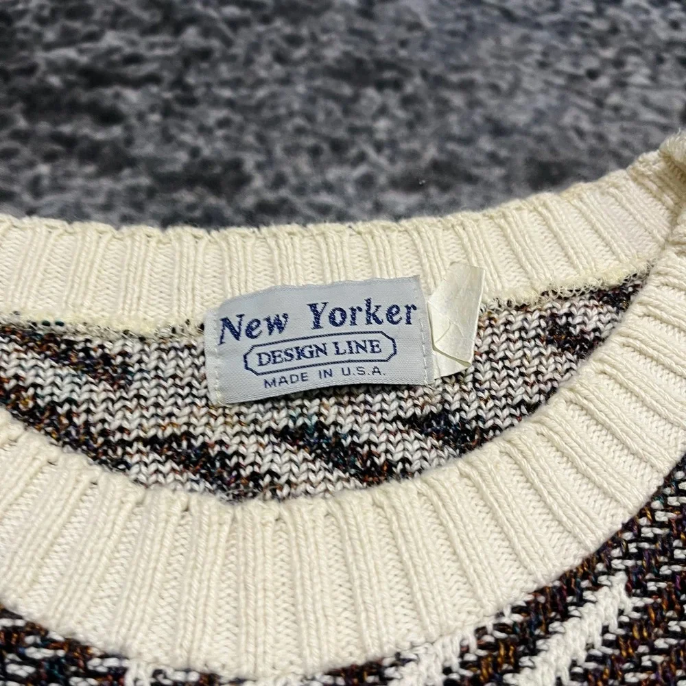 Vintage New Yorker Sweater Mens Large Knit Plaid Pattern Made‎ In USA 90s